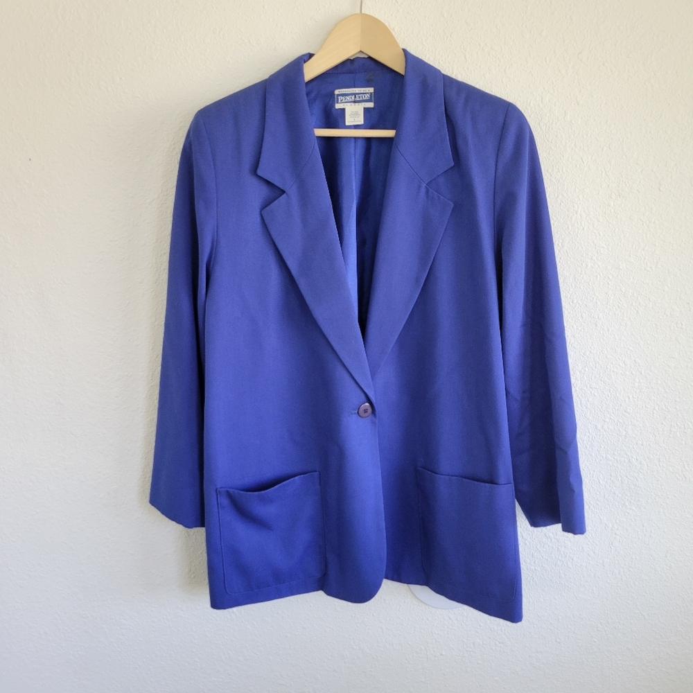 Pendleton Women's Blue Long Sleeve One Button Career Blazer Jacket Size L
